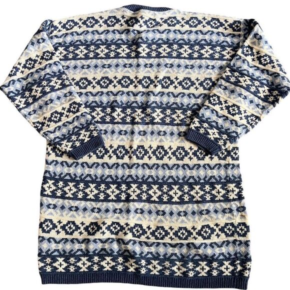 Lands End Vintage Women’s Small 100% Cotton Blue Fair Isle Sweater - Picture 2 of 9